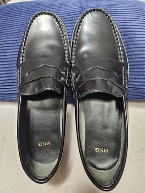 Mango Black Leather Penny Loafers Shoes